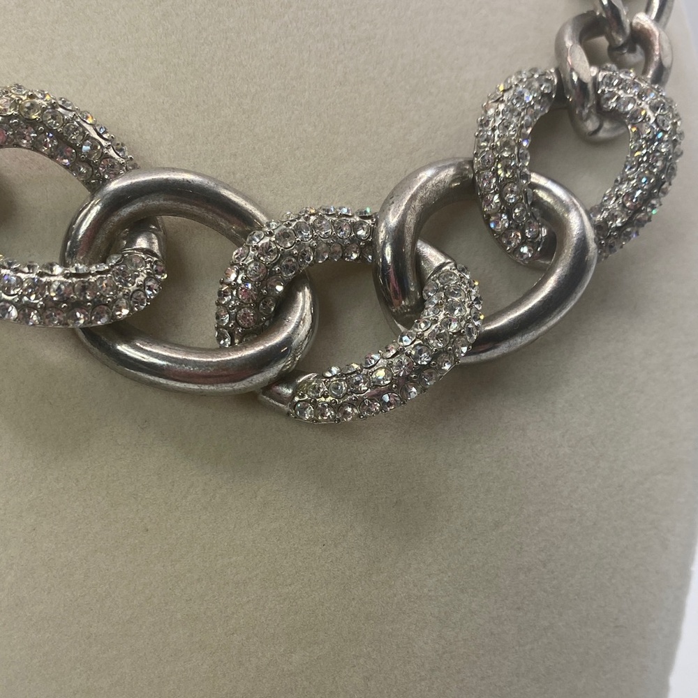 Elegant Heavy Silver Tone Clear Rhinestone Statement Chain Necklace - Picture 2 of 9